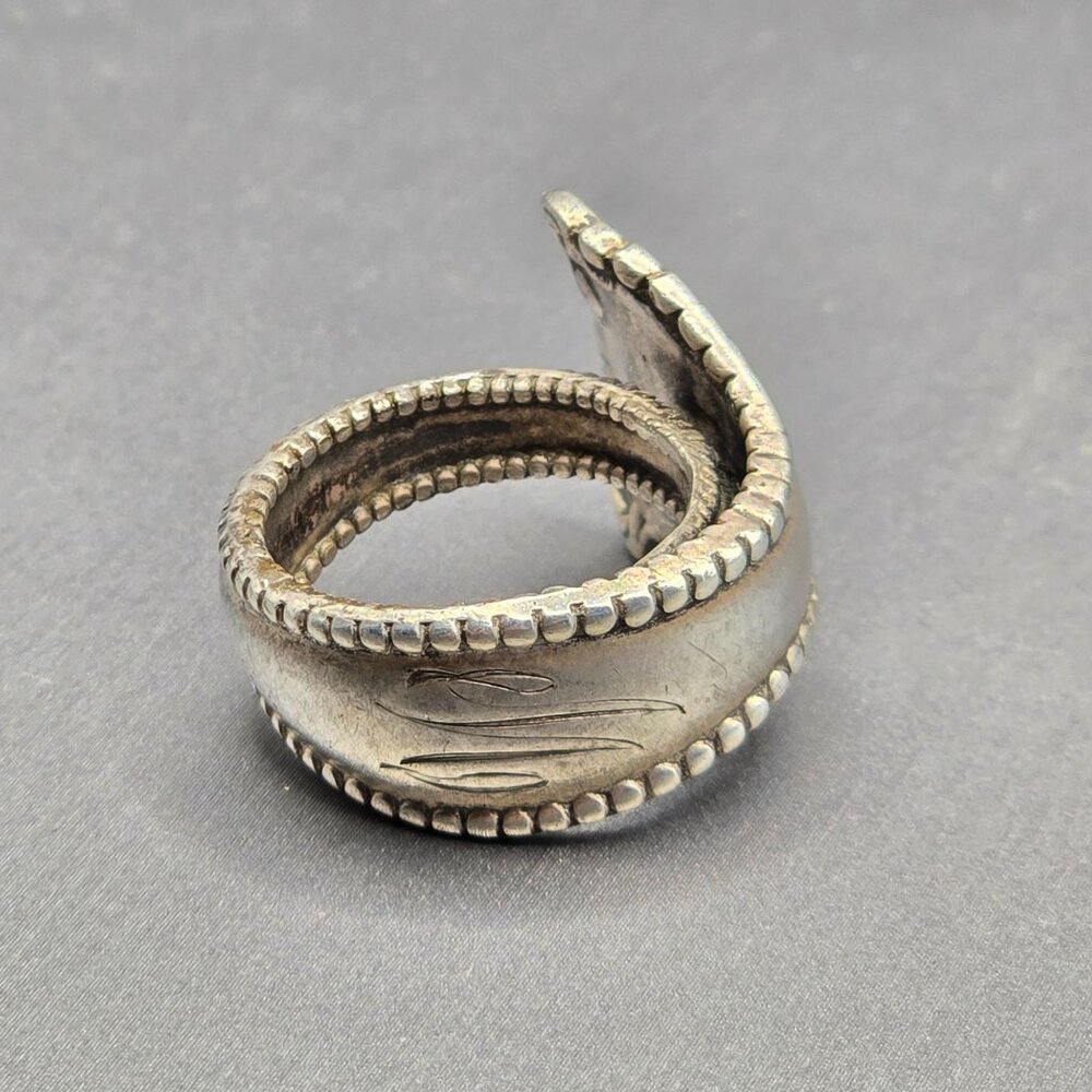 Antique 1908 Sterling Silver Spoon Ring Size 6 Floral 13.02g Flatware Jewelry - Picture 2 of 11